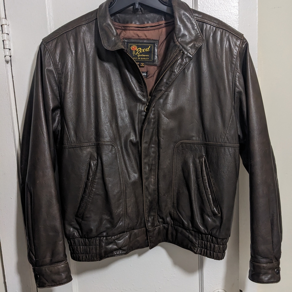 Retro Men's Brown Leather Bomber w/ Removable Thinsulate Liner (Reed Sportwear)
